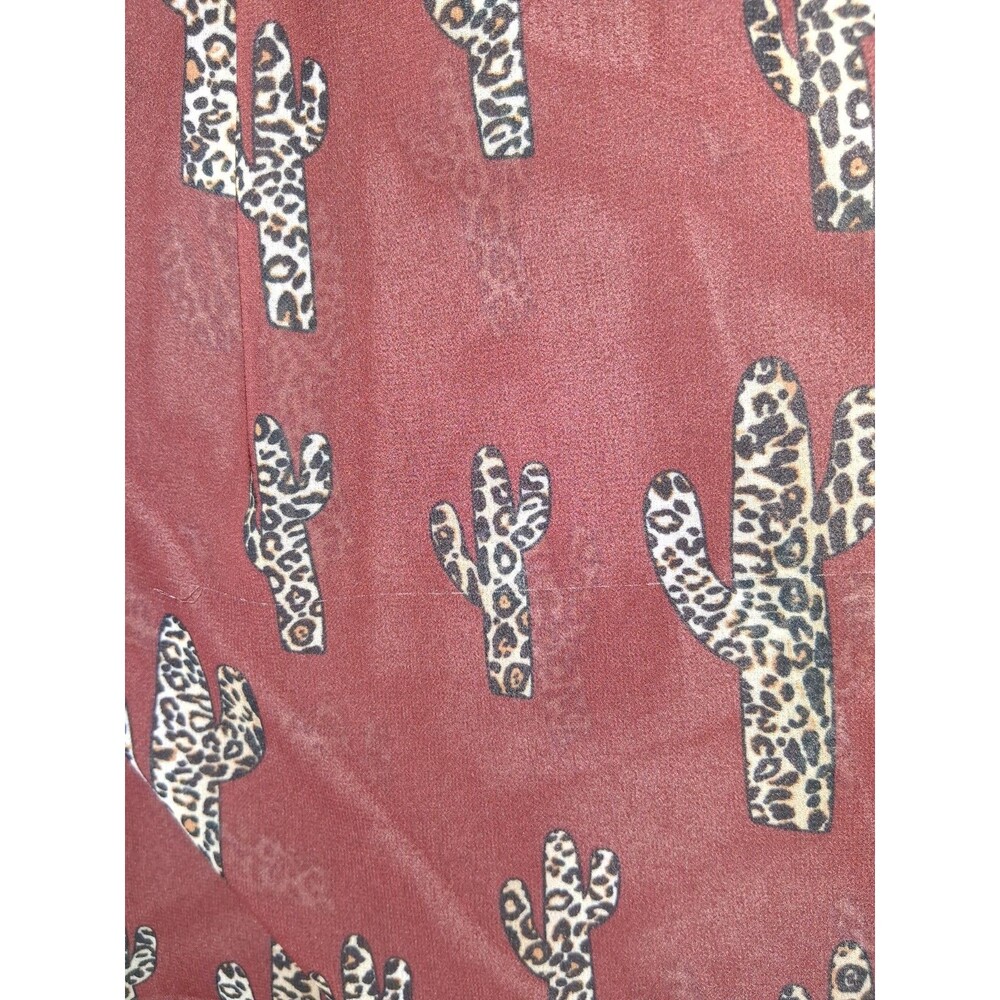 Cowgirl Hardware 3/4 Flutter Sleeve Sheer Blouse XXL Brown Leopard Catus Western - Picture 12 of 13